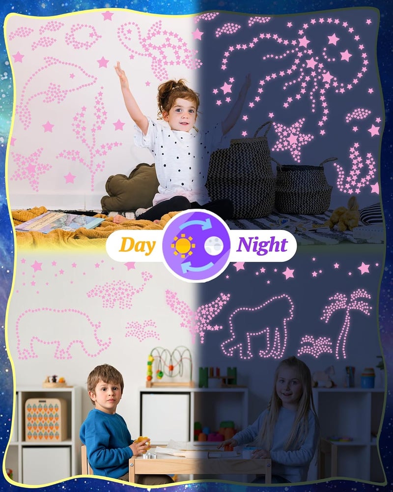 Oomloid 201 Pcs Glow in The Dark Stars Stickers for Ceiling, Toddler Stocking Stuffers Wall Room Decor Gifts, Luminous 3D Glowing Stars Easter Basket Stuffers for Kids Boys Girls - Pink - Image 3